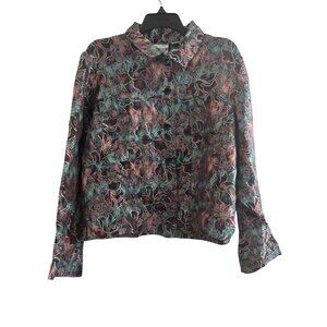 Chicos Womens Jacket Size 1 Rayon Silk Blend Multicolor Metallic Floral Button